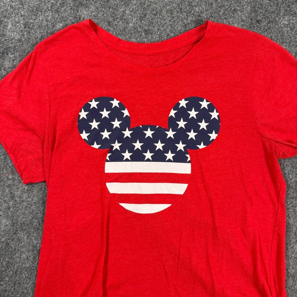 Disney Family Fun Shirt Large‎ Red Patriotic Mickey Mouse Short Sleeve Men's